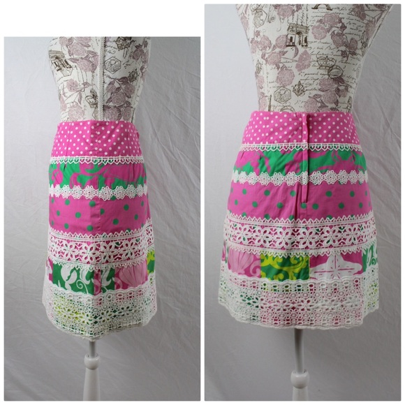 Lilly Pulitzer “Delightful Patch” Skirt Lace Trim Size 8 - Picture 2 of 8